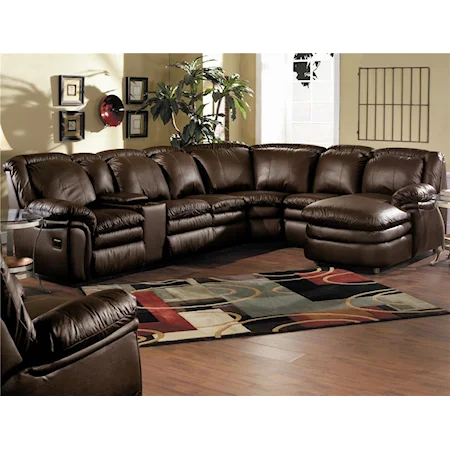 Quick Ship Leather Sectional with Plush Pillow Arms